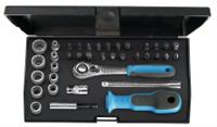 d-20-kmu-20 Gedore 37-Piece Metric 1/4 in Standard Socket/Bit Set with Ratchet, 12 point; Hex Bit; Phillips Bit; Pozidriv Bit;