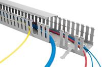 181-10018-htwd-pw-15x18-pvc-gy HellermannTyton Grey Slotted Panel Trunking - Open Slot, W15 mm x D18mm, L2m, PVC