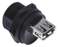 111-6759 RS PRO Straight, Panel Mount, Socket- Dual Port Type A 2.0 IP67 USB Connector