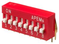 da08v APEM 8 Way Through Hole DIP Switch SPST, Raised Actuator