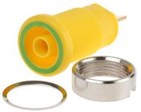 972355188 Hirschmann Test & Measurement Green/Yellow Female Banana Socket, 4 mm Connector, Tab Termination, 25A, 1000V ac/dc,