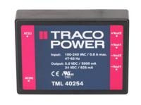 tml-40254 TRACOPOWER Switching Power Supply, TML 40254, 5 V dc, 24 V dc, 5 A, 625mA, 40W, Dual Output, 100 → 375 V dc, 90