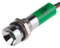 723-9413 RS PRO Green Panel Mount Indicator, 12V dc, 8mm Mounting Hole Size, Lead Wires Termination, IP67