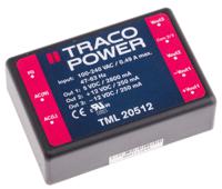 tml-20512 TRACOPOWER Switching Power Supply, TML 20512, 5 V dc, ±12 V dc, 2.8 A, 250 mA, 20W, Triple Output, 100 → 375 V