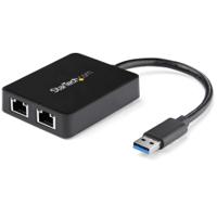 usb32000spt StarTech.com 2 Port USB Ethernet Adapter USB 3.0 USB A to RJ45 10/100/1000Mbit/s Network Speed