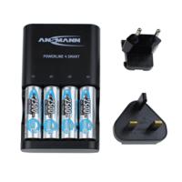 1001-0049-uk-2-520 Ansmann 1001-0049-UK-2 Battery Charger For NiCd, NiMH AA, AAA 4 Cell 500mA with EU, UK plug, Batteries Included