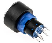 175-8321 RS PRO Illuminated Push Button Switch, Momentary, Panel Mount, 22.2mm Cutout, DPDT, Blue LED, 250V ac, IP65