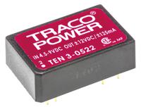 ten-3-0522 TRACOPOWER TEN 3 DC-DC Converter, ±12V dc/ ±125mA Output, 4.5 → 9 V dc Input, 3W, Through Hole, +85°C Max Temp