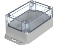 07712086-xm-120806-g-wl-7035 Bopla Euromas X Series Light Grey Polycarbonate Enclosure, IP66, IP68, IK07, Flanged, Clear Lid, 120 x 80 x 60.2mm