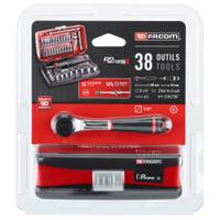 r2nanopb Facom 38-Piece Metric 1/4 in Standard Socket/Bit Set with Ratchet, 6 point
