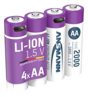 1312-0036-520 Ansmann Ansmann Li-Ion AA Lithium-Ion Rechargeable AA Batteries, 2Ah, 1.5V - Pack of 4