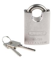 90rk50 ABUS Key Weatherproof Titanium Weatherproof Padlock, 9.5mm Shackle, 50mm Body