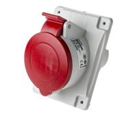 4133266 Scame IP44 Red Panel Mount 3P + E Heavy Duty Power Connector Socket, Rated At 32A, 415 V