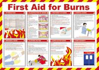 787-3735 First Aid for Burns Treatment Guidance Safety Poster, Semi Rigid Laminate, English, 420 mm, 590mm