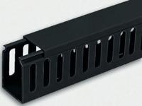 301-2107 RS PRO Black Slotted Panel Trunking - Open Slot, W40 mm x D40mm, L2m, PVC