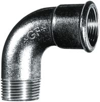 770011204 Georg Fischer Galvanised Malleable Iron Fitting, 90° Short Elbow, Male BSPT 1/2in to Female BSPP 1/2in
