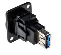 916-0224 RS PRO Straight, Panel Mount, Socket to Socket- Dual Port Type B to A 3.0 USB Connector