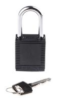 sfty-padlock-steel-38mm-sha-black-6pac Brady LOTO-8 Key Weatherproof Nylon, Steel Security Padlock, 6.35mm Shackle, 38.10mm Body