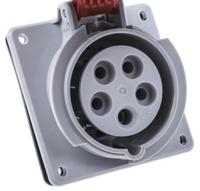 5-553-89 Legrand, P17 Tempra Pro IP66, IP67 Red Panel Mount 3P + N + E Industrial Power Socket, Rated At 16A, 415 V