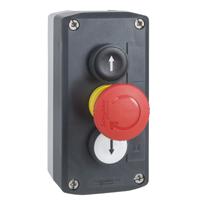 xald328 Schneider Electric Latching, Spring Return Control Station Switch - 2NO, SPST, Polycarbonate, 3 Cutouts, Black, Red,