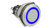 82-61531124 EAO 82 Series Illuminated Push Button Switch, Momentary, Panel Mount, 22mm Cutout, 1CO, Blue LED, 24V, IP67