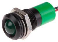 722-7429 RS PRO Green Panel Mount Indicator, 12V dc, 14mm Mounting Hole Size, Lead Wires Termination, IP67