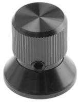 465-9886 RS PRO 19mm Black Potentiometer Knob for 6.4mm Shaft Splined
