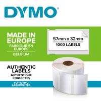 s0722540 Dymo White Black Print Label Roll, 57mm Width, 32mm Height, 1000Per Roll Qty