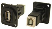 203-5576 RS PRO Straight, Panel Mount, Socket- Single Port Type A to B 2.0 IP40 Feedthrough USB Connector
