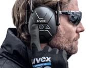 2640001 uvex aXess one 3.5 mm Jack Plug Speak & Listen Ear Defender with Headband, 31dB, Black, Grey, Noise Cancelling