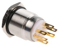 r19ffsspagrg24 EOZ Illuminated Push Button Switch, Momentary, Panel Mount, DPDT, Green LED, IP65