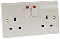 k2647-whi MK Electric Logic Plus White 2 Gang Plug Socket, 2 Poles, 13A, Type G - British, Indoor Use
