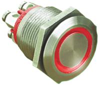 mpi002terd12 Bulgin MPI002 Series Illuminated Push Button Switch, Momentary, Panel Mount, 19.2mm Cutout, SPST, Red LED, 24V dc, IP66