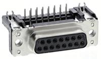 09662526612 HARTING 15 Way Right Angle Through Hole D-sub Connector Socket, 2.74mm Pitch, with 4-40 UNC Threaded Inserts, Boardlocks