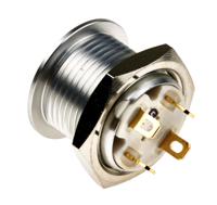 mav16care-6-jr-12v KNITTER-SWITCH Illuminated Push Button Switch, Momentary, Panel Mount, 16mm Cutout, SPST, Green LED, 36V dc, IP67