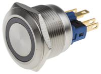 811-8534 RS PRO Illuminated Push Button Switch, Momentary, Panel Mount, 22mm Cutout, SPDT, Blue LED, 250V ac, IP65, IP67