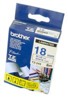tze-243 Brother Blue on White Label Printer Tape, 8 m Length, 18 mm Width