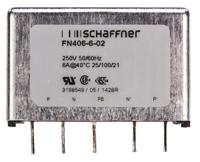 fn406-6-02 Schaffner, FN406 6A 250 V ac 400Hz, PCB Mount EMC Filter, Pin, Single Phase
