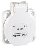 0-576-74 Legrand IP54 White Panel Mount 2P + E Industrial Power Socket, Rated At 16A, 250 V