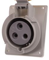4183260 Scame IP66, IP67 Yellow Panel Mount 2P + E Heavy Duty Power Connector Socket, Rated At 32A, 110 V