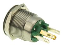 mpi00228gn Bulgin MPI002 Series Illuminated Push Button Switch, Momentary, Panel Mount, 19.2mm Cutout, SPST, Green LED, 24V dc,