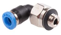 qsml-m5-3 Festo QS Series Elbow Threaded Adaptor, M5 Male to Push In 3 mm, Threaded-to-Tube Connection Style, 153331