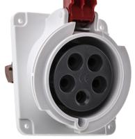 pky32f435 Schneider Electric, PratiKa IP44 Red Panel Mount 3P + N + E Right Angle Industrial Power Socket, Rated At 32A, 415 V