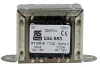 504-583 RS PRO 20VA 2 Output Chassis Mounting Transformer, 18V ac, IEC 61558-2-6