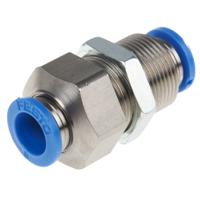 qss-8-f Festo QSS Series Bulkhead Tube-to-Tube Adaptor, Push In 8 mm to Push In 8 mm, Tube-to-Tube Connection Style, 130642