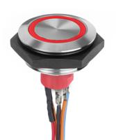av56022000074bk APEM Illuminated Vandal Proof Push Button Switch, Momentary, Panel Mount, 30.2mm Cutout, SPST, Red LED, 30V dc, IP67