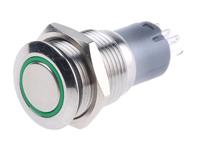 811-8443 RS PRO Illuminated Push Button Switch, Momentary, Panel Mount, 16mm Cutout, SPDT, Green LED, 250V ac, IP65, IP67