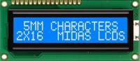 mc21605c6wk-bnmlw-v2 Midas MC21605C6WK-BNMLW-V2 Alphanumeric LCD Alphanumeric Display, 2 Rows by 16 Characters