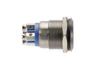 mpi002termbl Bulgin MPI002 Series Illuminated Push Button Switch, Momentary, Panel Mount, 19.2mm Cutout, SPST, Blue LED, 24V dc, IP66