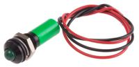 723-9536 RS PRO Green Panel Mount Indicator, 12V dc, 8mm Mounting Hole Size, Lead Wires Termination, IP67